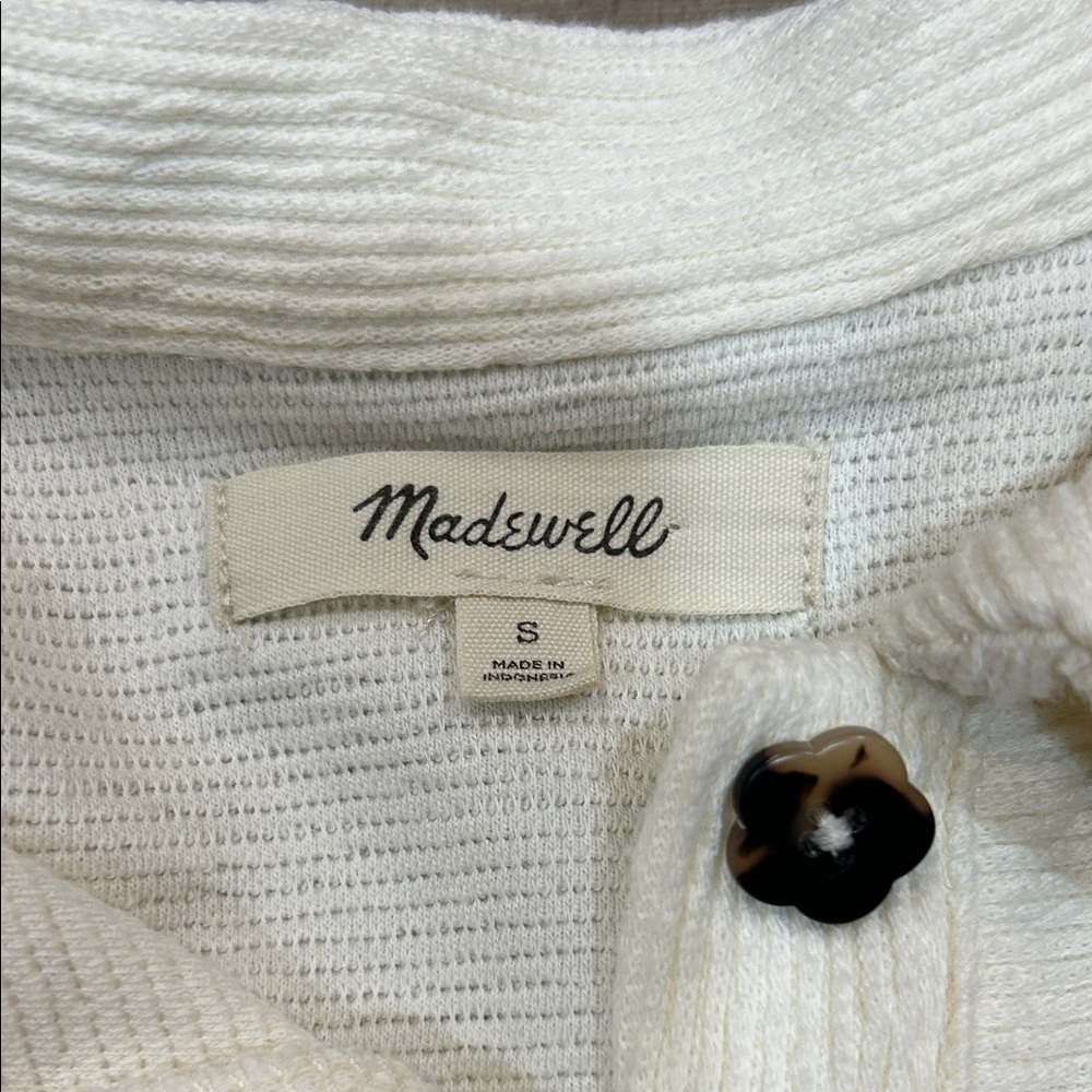 Madewell Cream textured long sleeve polo top, size small - Picture 2 of 3